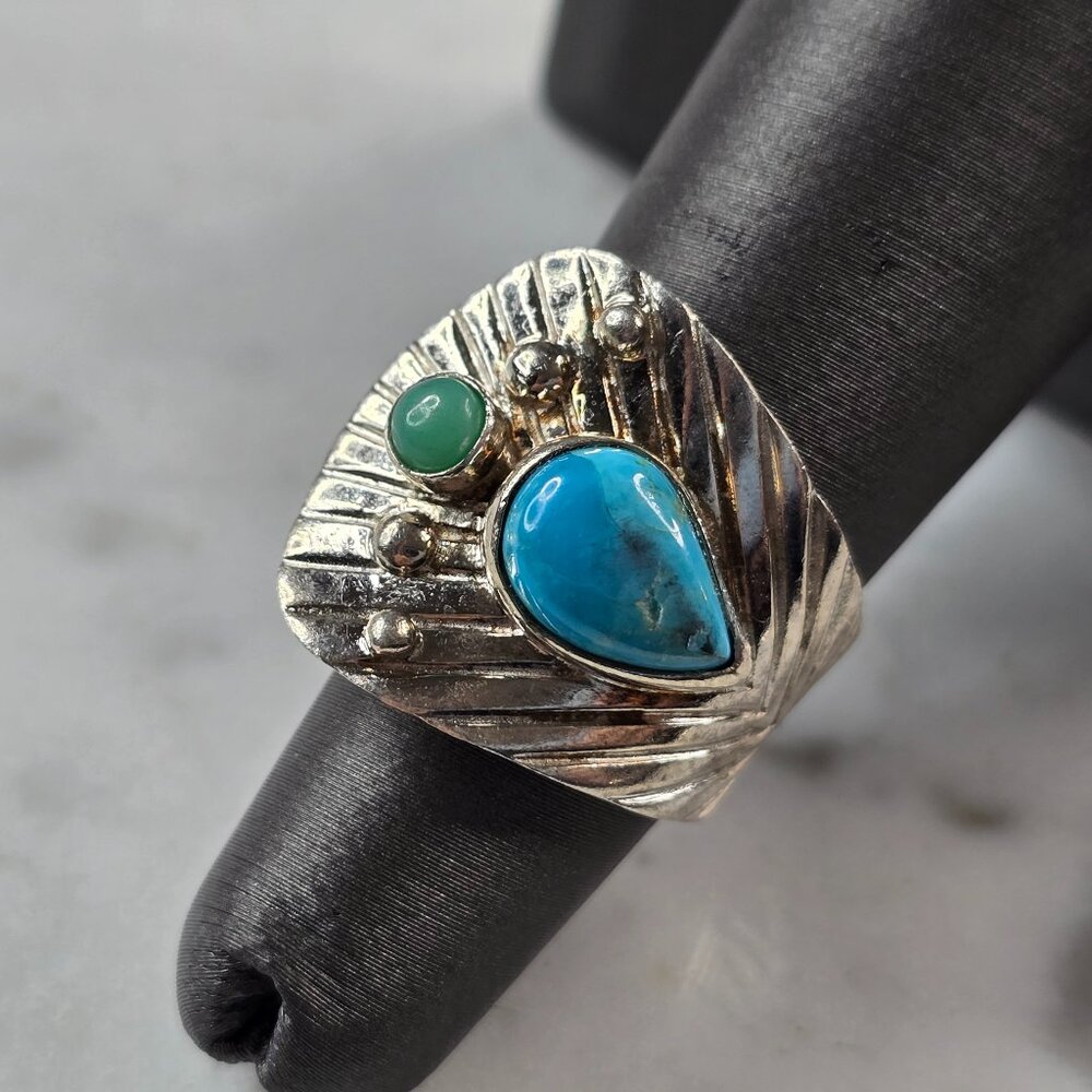 Womens Vintage Sterling Silver Southwestern Turquoise Ring 7.9g E695